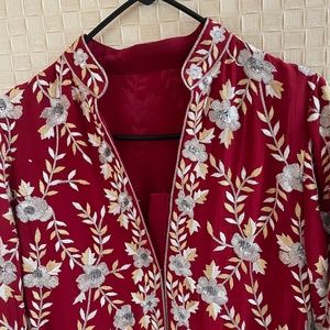 Heavily embroidered long, red Kurti